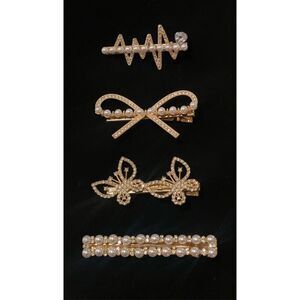 Hair Clips Set of 4 Pearls & Rhinestones Party Holidays